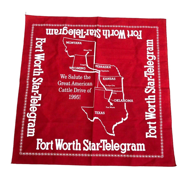 Fort Worth Star Telegram Scarf Bandana Great American Cattle Drive 1995 Vintage - Picture 1 of 3